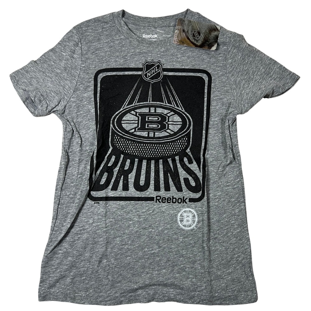 Reebok NHL Boston Bruins Kids Gray Graphic T-Shirt Size M 10/12 New With Tags